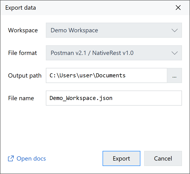 NativeRest Export Data