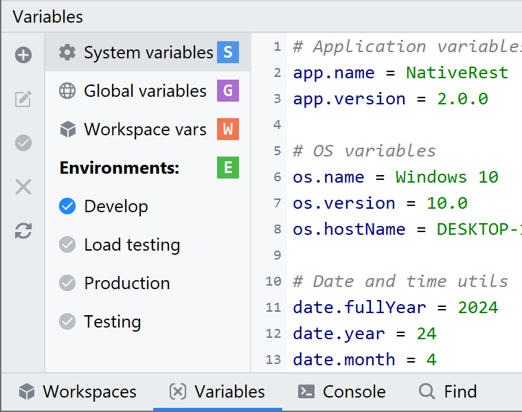 System variables in NativeRest (REST Client)