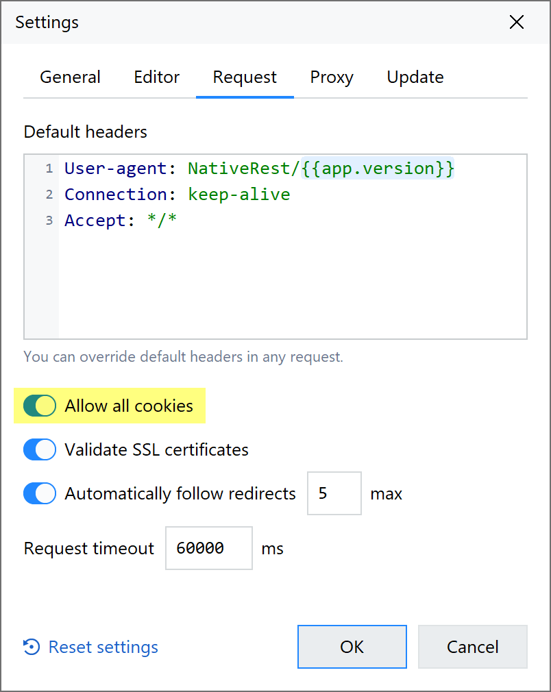 NativeRest – Allow all cookies sending