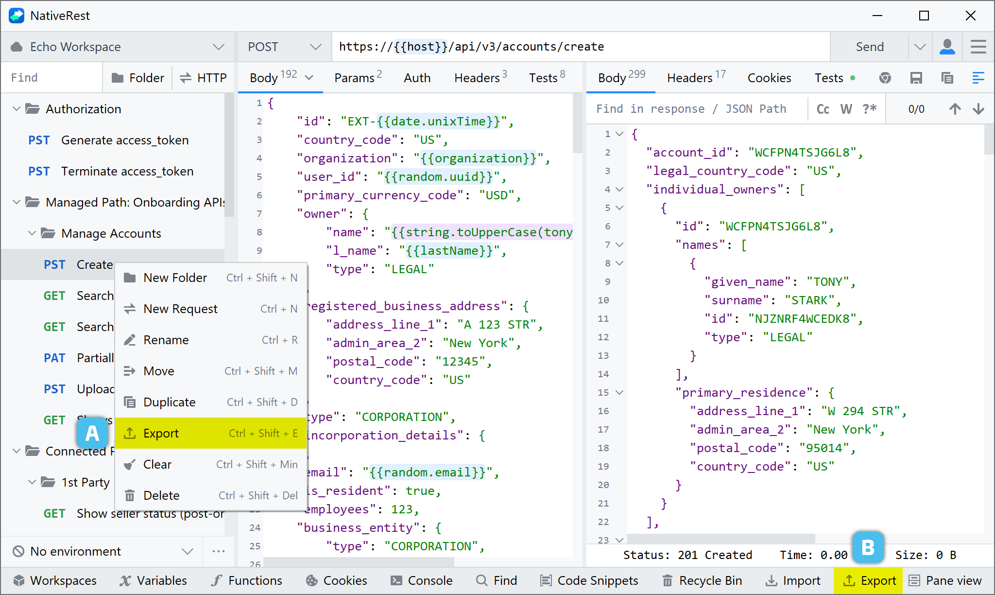 NativeRest export data
