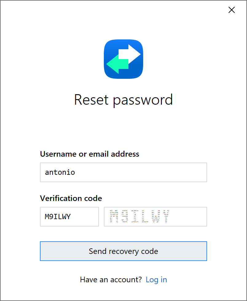 NativeRest Reset Password window