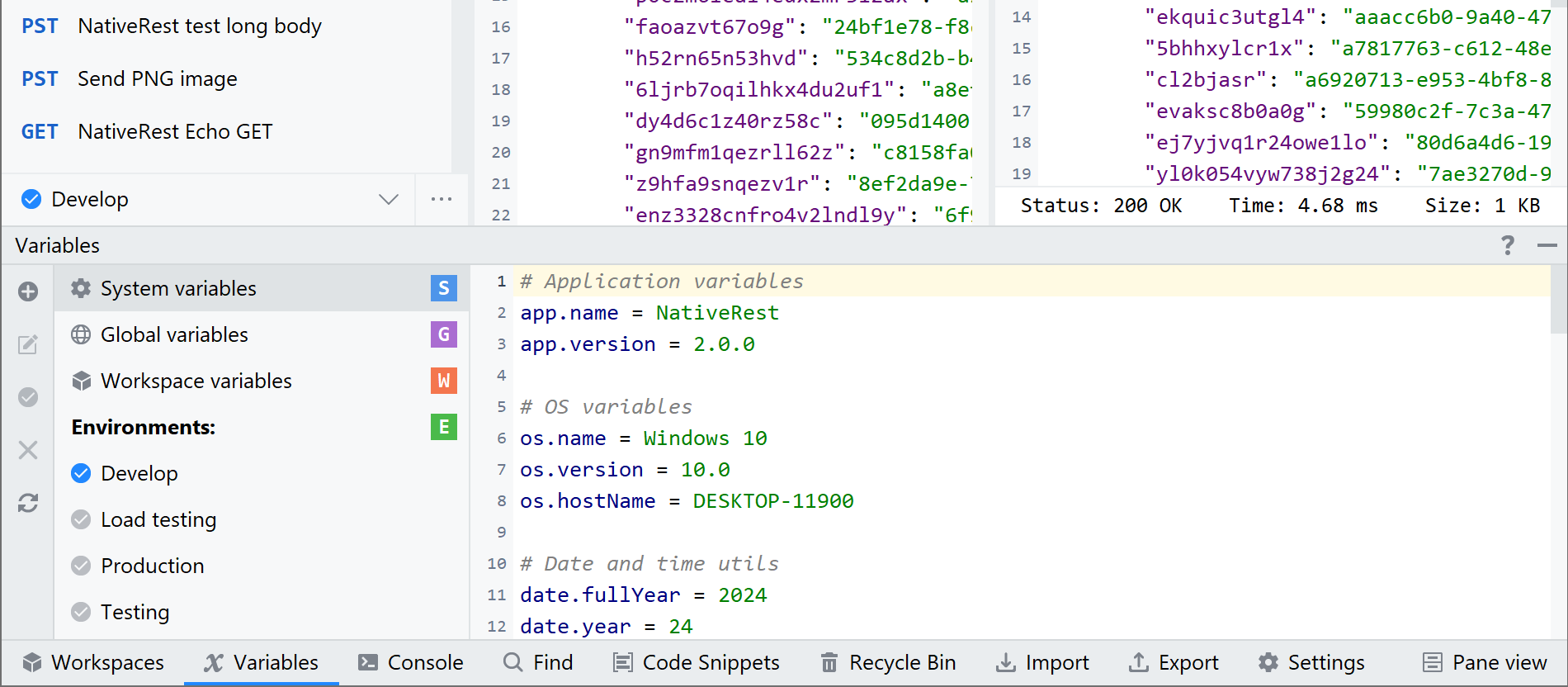 NativeRest system variables